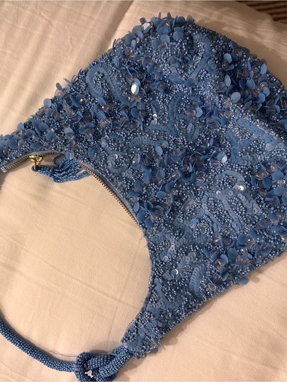 Blue Beaded Shoulder Bag